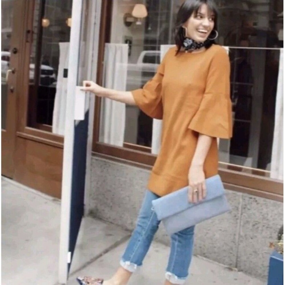Anthropologie Fall Chester Bell Sleeve Tunic Sweater Dress Orange Brown Small #9